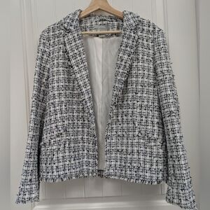 H&M White and Navy Tweed Blazer Jacket